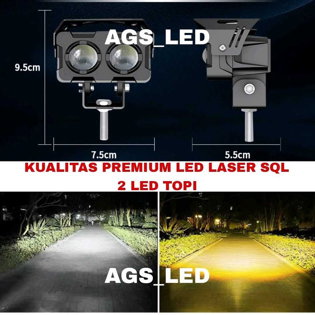 LAMPU SOROT SQL LED PREMIUM 2 MATA TOPI LASER SUPER TERANG / LAMPU TEMBAK MOTOR LED SQL 2 MATA/LAMPU