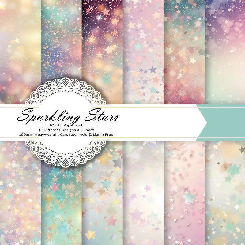 

12 piece set of sparkling star gradient scrapbook paper, used for DIY handicrafts, diaries, art albums, paper materials