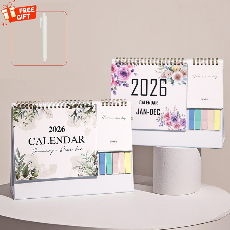 

2026 Desk Calendar with Pocket Notepad Labels 12-Month Daily Monthly Schedule Agenda Planner for Office Home Decorative Calendar