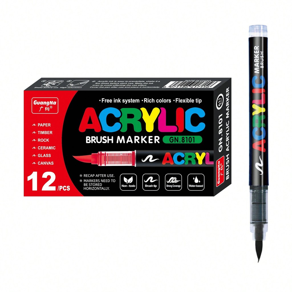 

12 Black/White Acrylic Markers Soft Head Markers Painted Wood Ceramic Festival DIY Box Gfit Marker Set Festival Art Supply