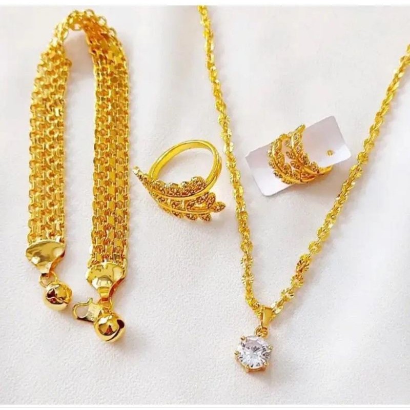 COD SET PERHIASAN DAUN GOLD TITANIUM WANITA DEWASA CANTIK