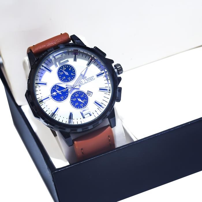 SLOBE Jam Tangan Pria Kulit Analog Free Box Kode 2.8 - Coklat.Putih