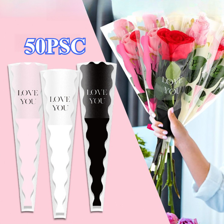 

50Pcs Plastik Rose Cellophane / Kantong Bunga Single Transparent / Plastik Bungkus Buket