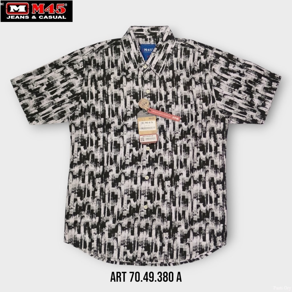 Kemeja Pria Lengan Pendek Slimfit M45 Original  Kemeja Motif Abstrak Brush Stroke - 70.49.380
