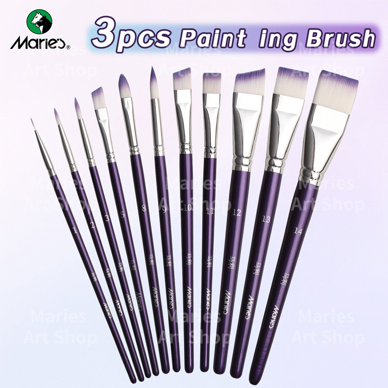 

3pcs Marie's Paint Brush Set for Acrylic Painting Oil,Watercolor,Gouache,Blending,Premium Paintbrush for Adult,Artists,Students