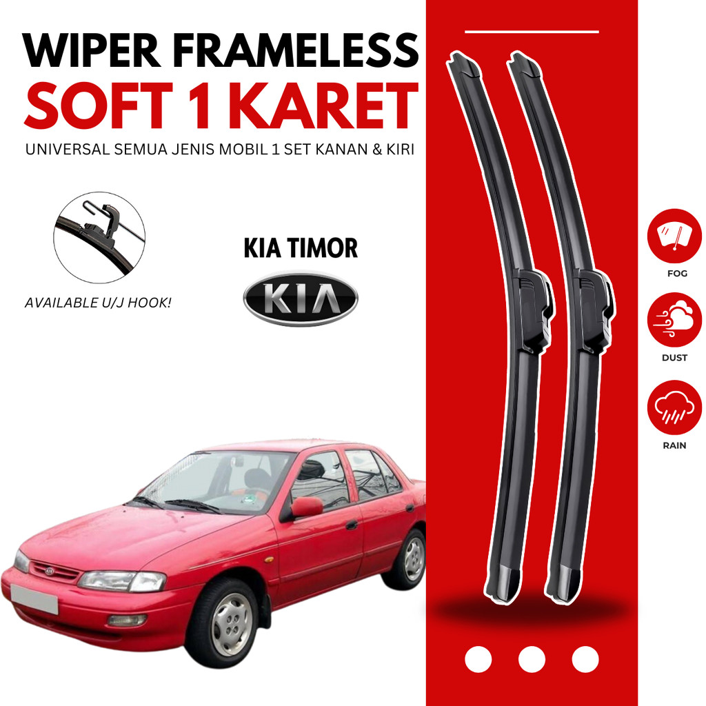 Wiper Kaca Mobil KIA Timor Karet Wiper Frameless Satu Set Premium