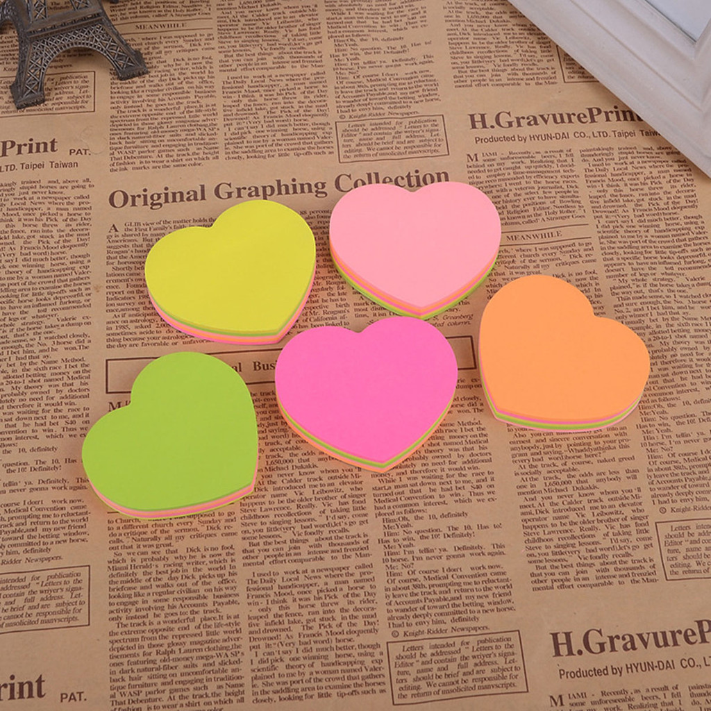

5pcs Heart Shaped Self Stick Notes Reusable Memo Paper Stickers for Office Home School Fridge Wall Reminder Pad Easy Peel