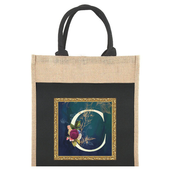 Totebag Wanita / Tas Belanja /Jute Tote Bag Shopping Bag Linen Shoulder Bags Jute Bag Flower Letter 