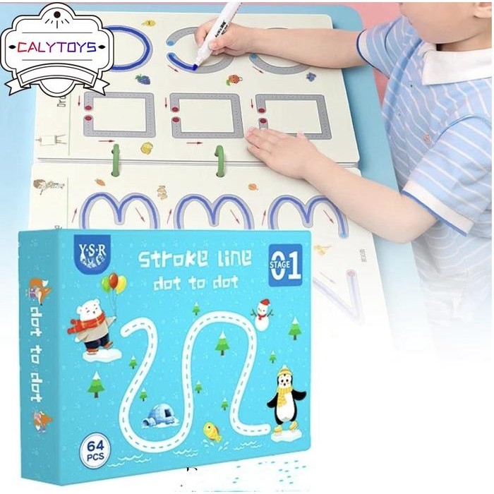 

64 Pages Buku Kerja Penelusuran Ajaib Anak dengan Kontrol Pena yang Dapat Dihapus Mainan Edukasi Menggambar Latihan Menulis Titik SNI - Buku+spidol