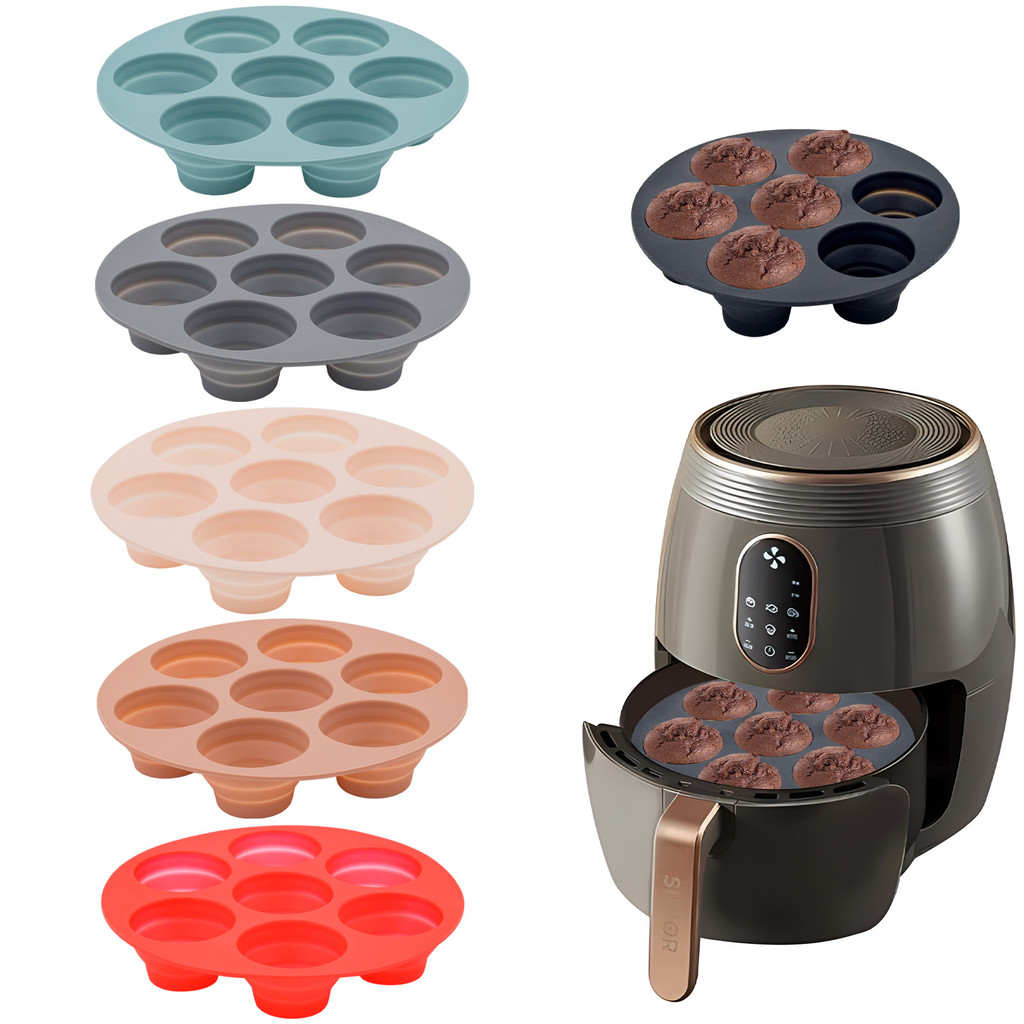 

Seven-hole cake mold foldable air fryer baking mold round DIY porous cake mold food-grade silicone