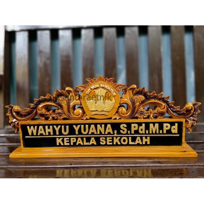 Papan Nama + Papan Nama Meja Kantor + Kayu Jati + Ukir Kayu