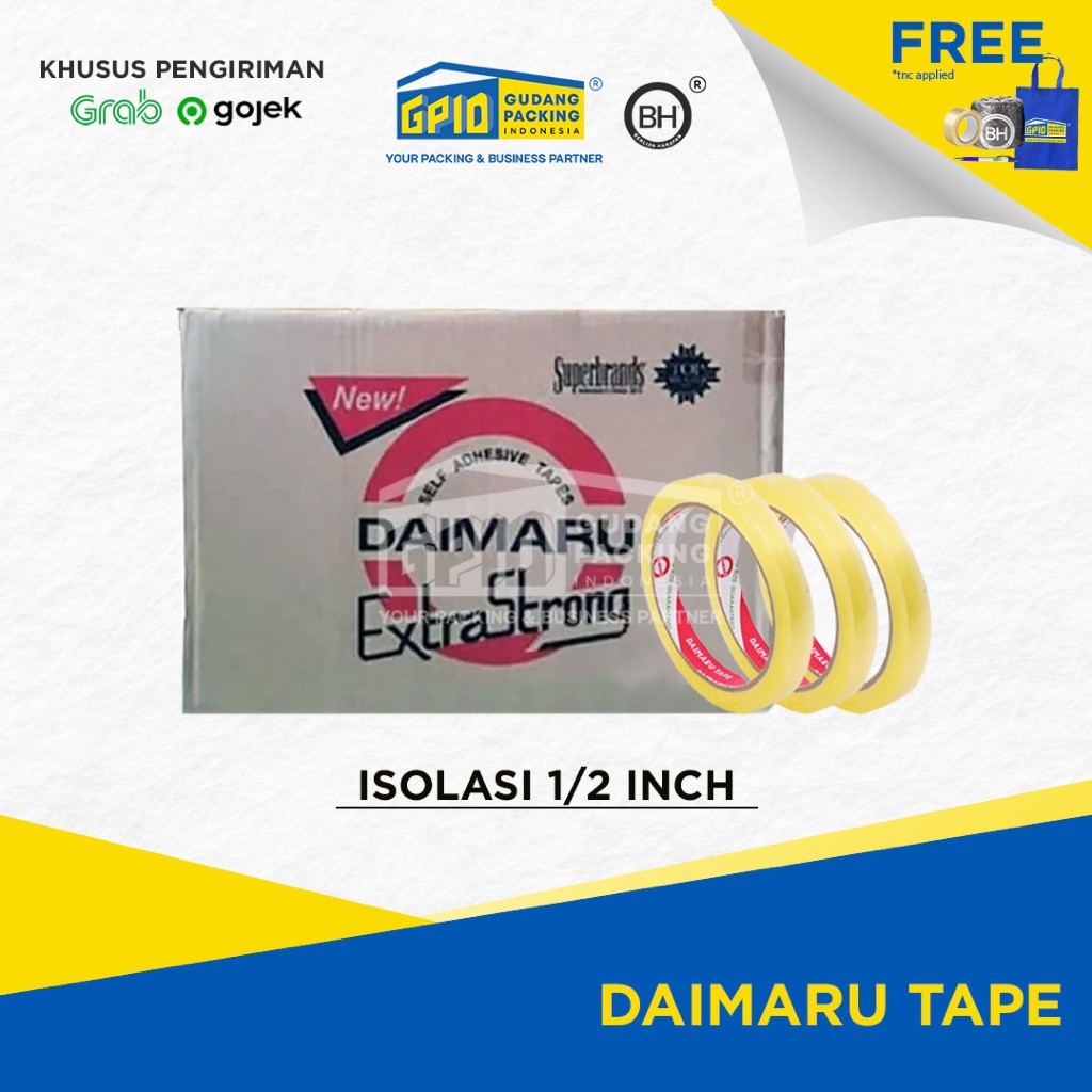 

(GOSEND/GRAB) DAIMARU - Isolasi / selotip (0.5 / 1 inch) x 72 yard