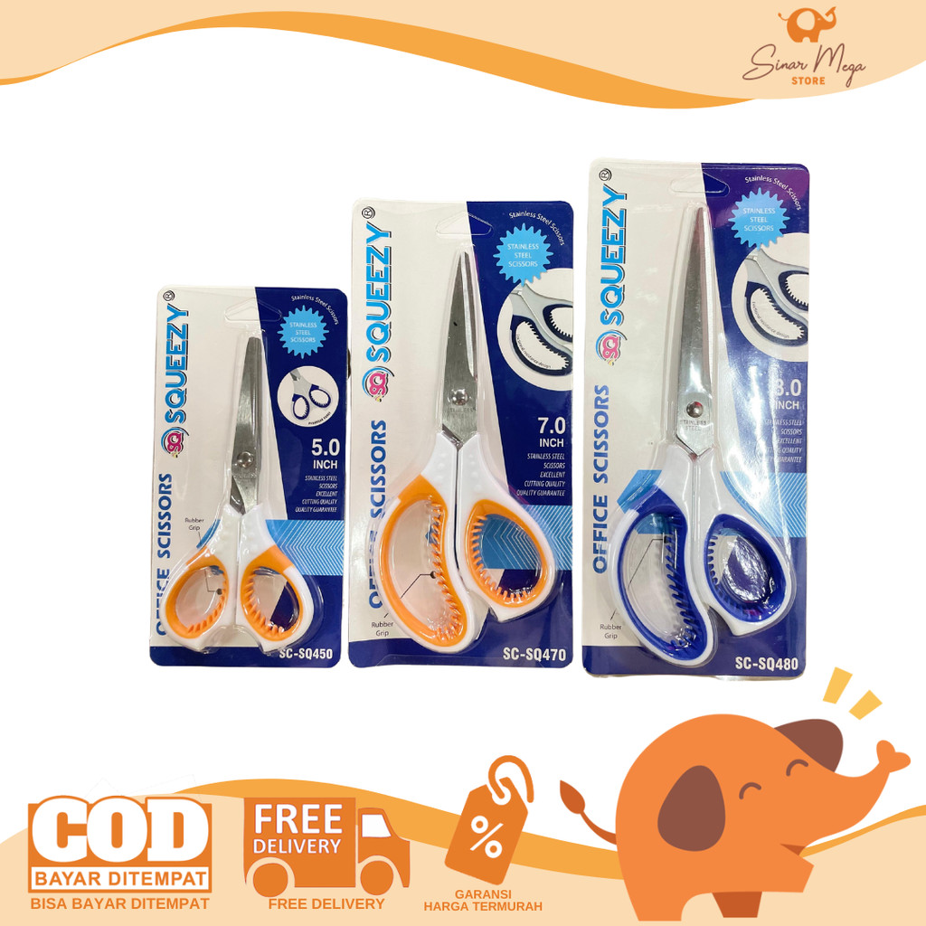 

Squeezy Gunting Kertas Stainless Steel Scissors SC-SQ450 | SC-SQ470 | SC-SQ480