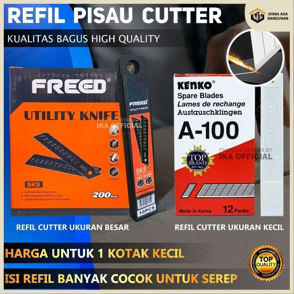 

SAB ISI MATA PISAU CUTTER KENKO ASLI L-150 BESAR & JOYKO & FREED A 100 KECIL/SILET TAJAM KUALITAS BAGUS 1KTK
