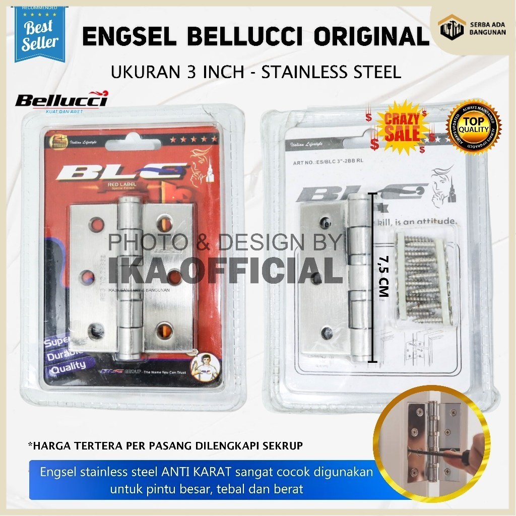 SAB Cuci Gudang Engsel Pintu / Engsel Jendela Bellucci 3" | Engsel BLC | BELLUCCI / Engsel Bellucci 