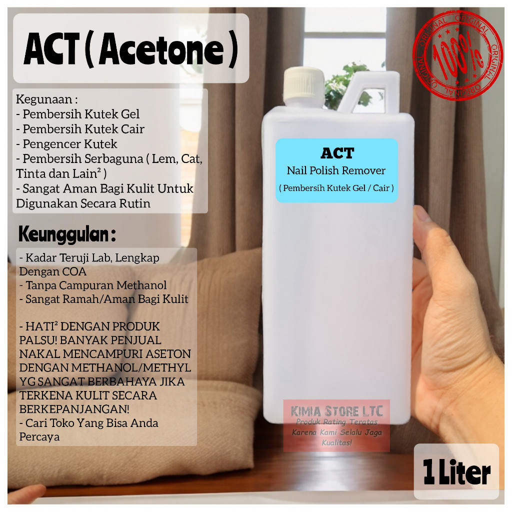 ACETONE 1LITER / ASETON 1LITER/ PEMBERSIH Cat Kuku / Kutek ( Nail Polish Remover )