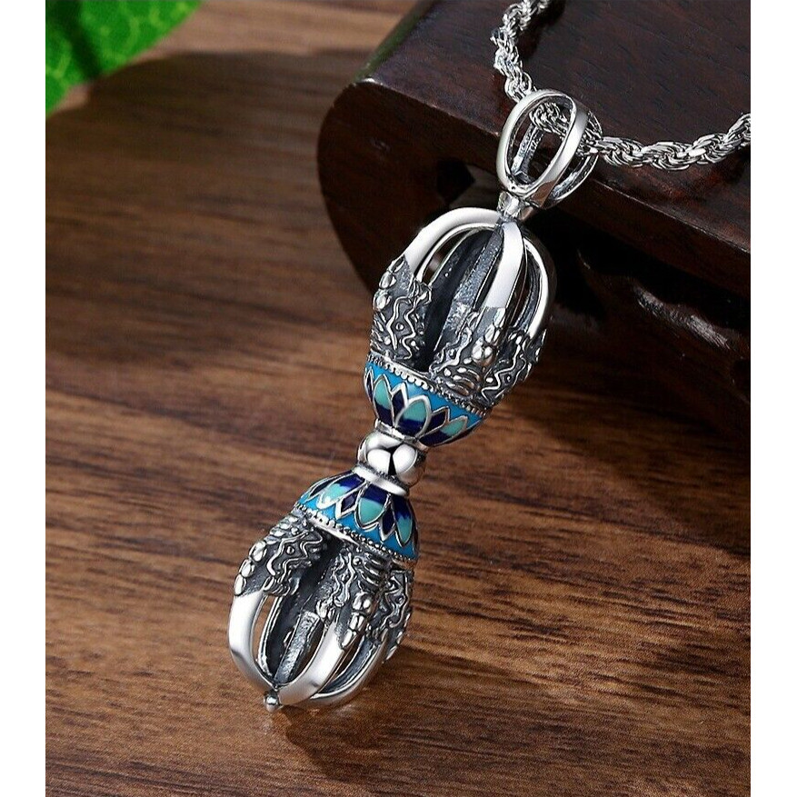 Men's Buddhist Amulet Cloisonne Vajra Necklace Pendant Stainless Steel  jewelry Statue