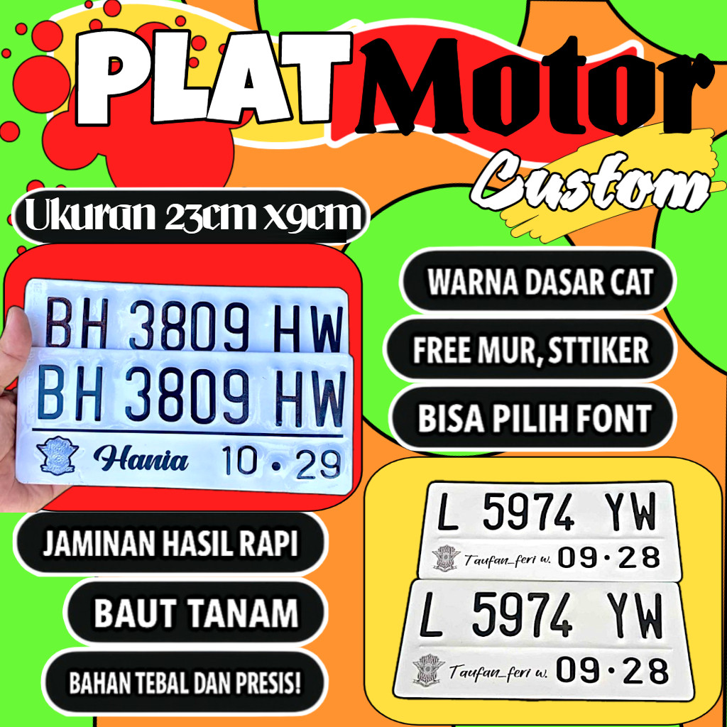 Plat motor custom warna putih satu pasang plat motor variasi warna putih plat motor baut tanam plat 