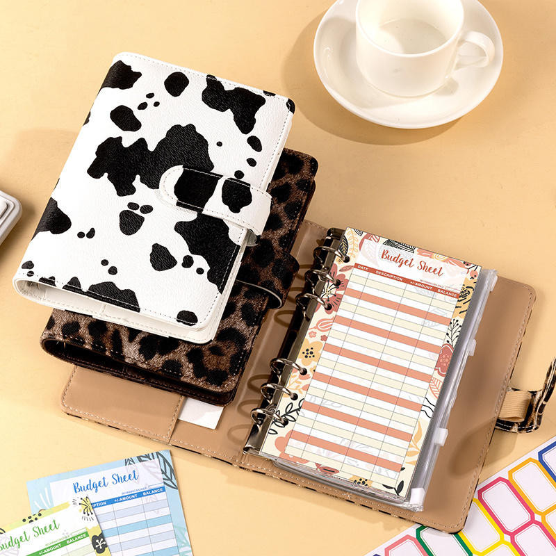 

A6 Leopard Print Loose Leaf Cover Plan Book Binder 6 Holes Cash Budget Binder Notebook Office Stationery