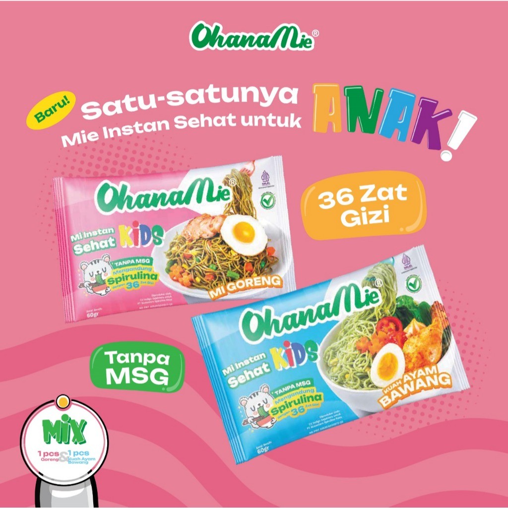 

Mie Anak Sehat Instan Spirulina Non MSG Ohana Mie - Mix 2 pcs