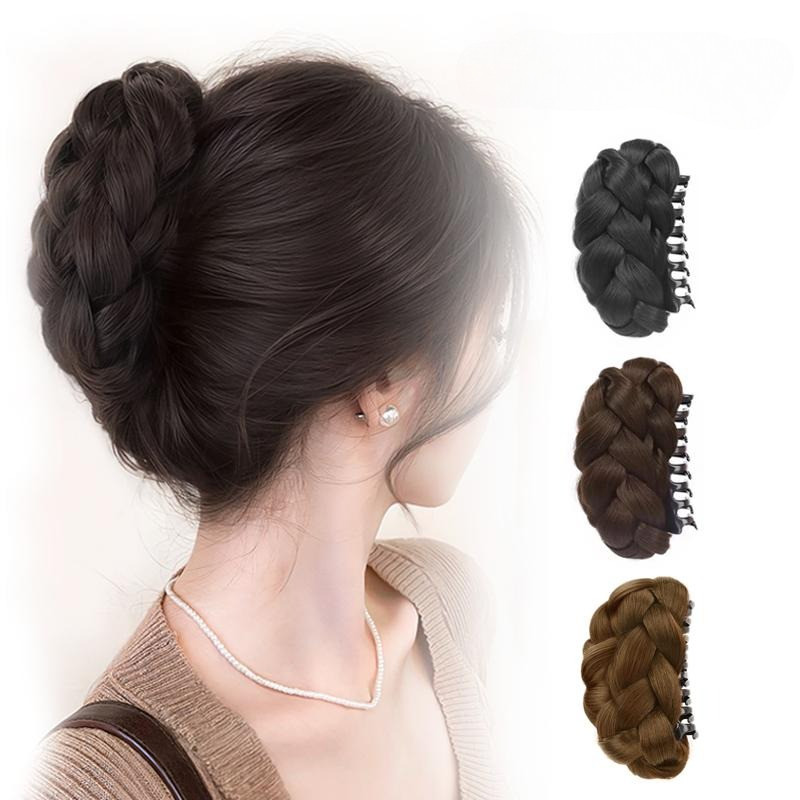 BEIYAYA  (karya asli) Jepit Rambut Palsu Bun Kepang Volume 3X Serat Suhu Tinggi Cepol Bunga Elegan R