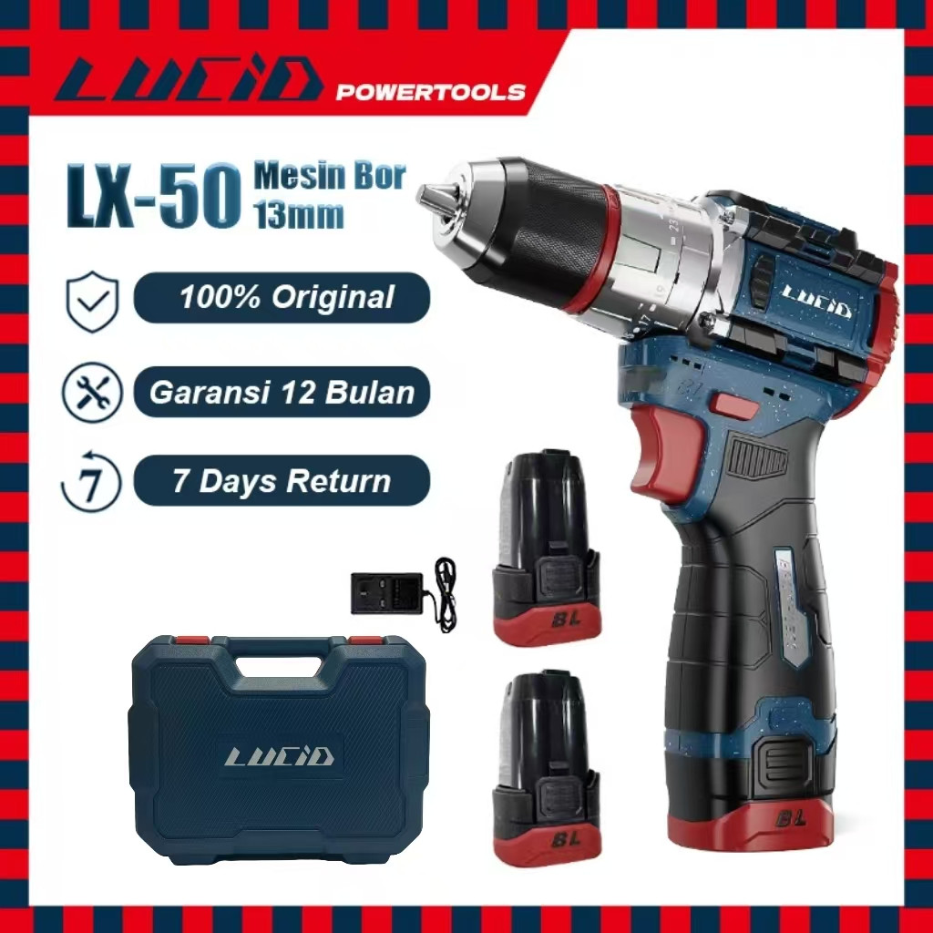 LUCID LX-50 Cordless Mesinbor 80N.M13MM 2.0A 18V Li-ion Baterai Impact Drill Brushless Pocket Rocket