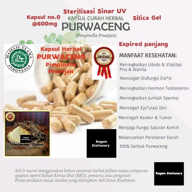 Kapsul bubuk Purwaceng Purwoceng herbal jamu obat curah 100 butir KTM HERBAL