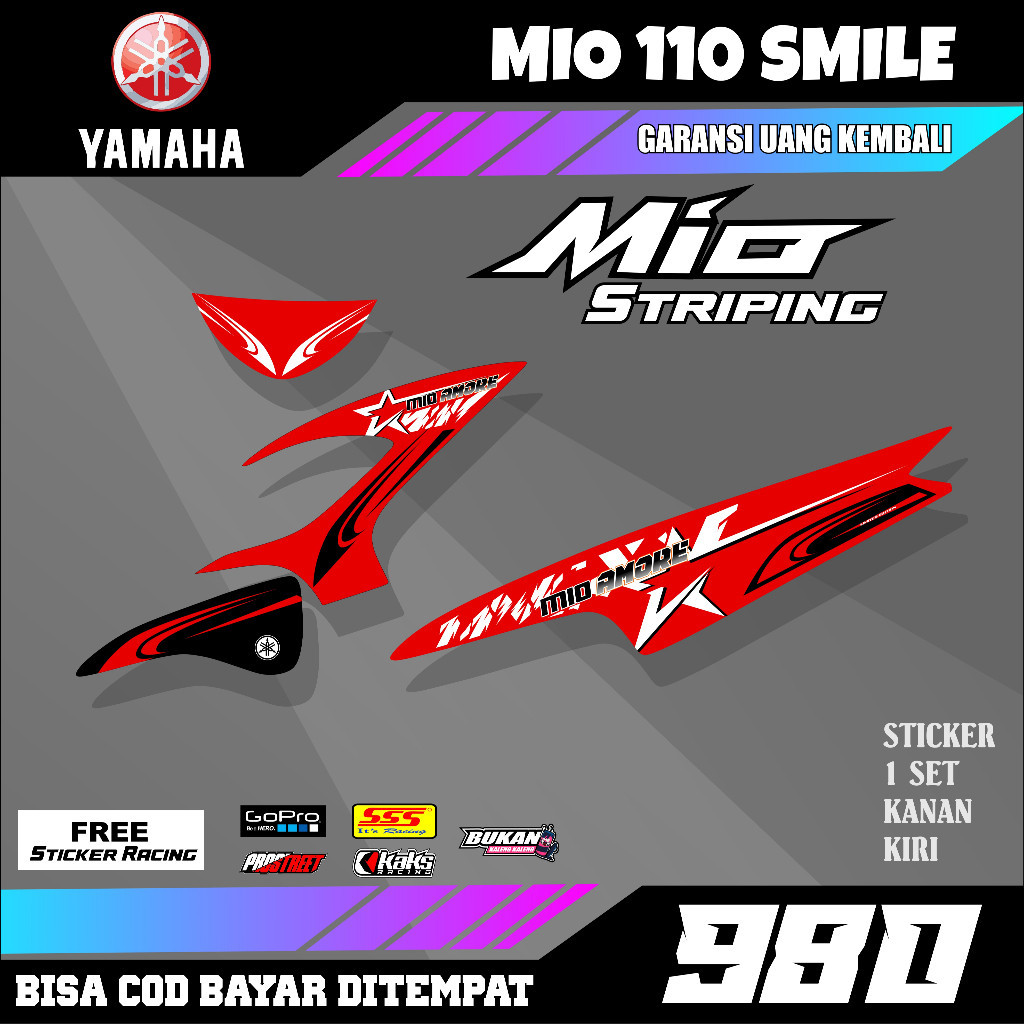 Striping Variasi Mio Smile Setriping Setiker Stiker Motor Mio 110 Sporty Smile Lampu U Kode M980