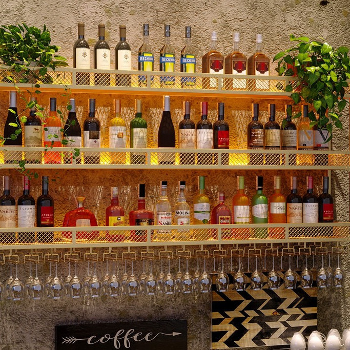 Rak Gantung Gelas Lemari Dinding Wine bar gantungan gelas gantung Rak anggur Rak Bumbu dapur Dinding