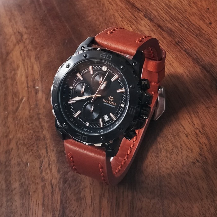 Jam Tangan Pria Hegner HW1684G-3 Tali Kulit Chronograph