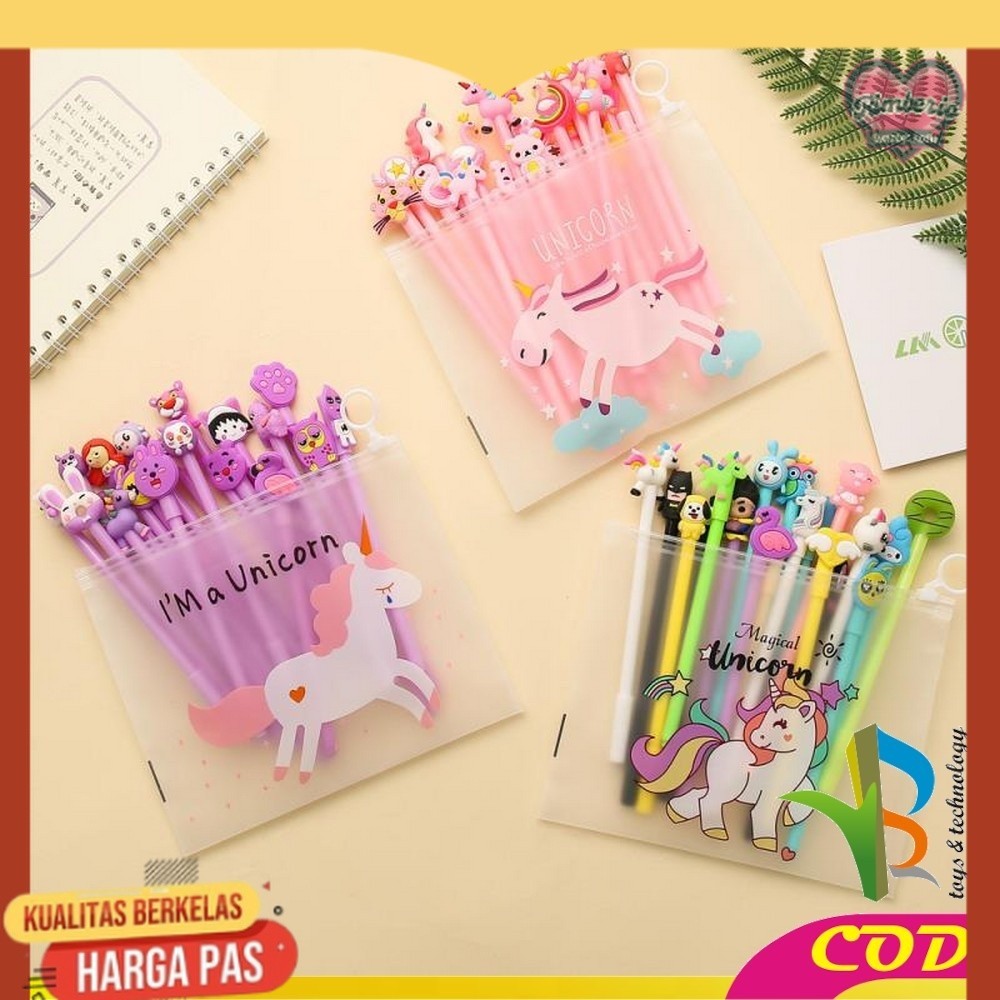 

RB-A15 Pulpen Gel Karakter Lucu Set Isi 20PCS Pena FREE Zipper Pouch Tempat Pensil Transparan Murah