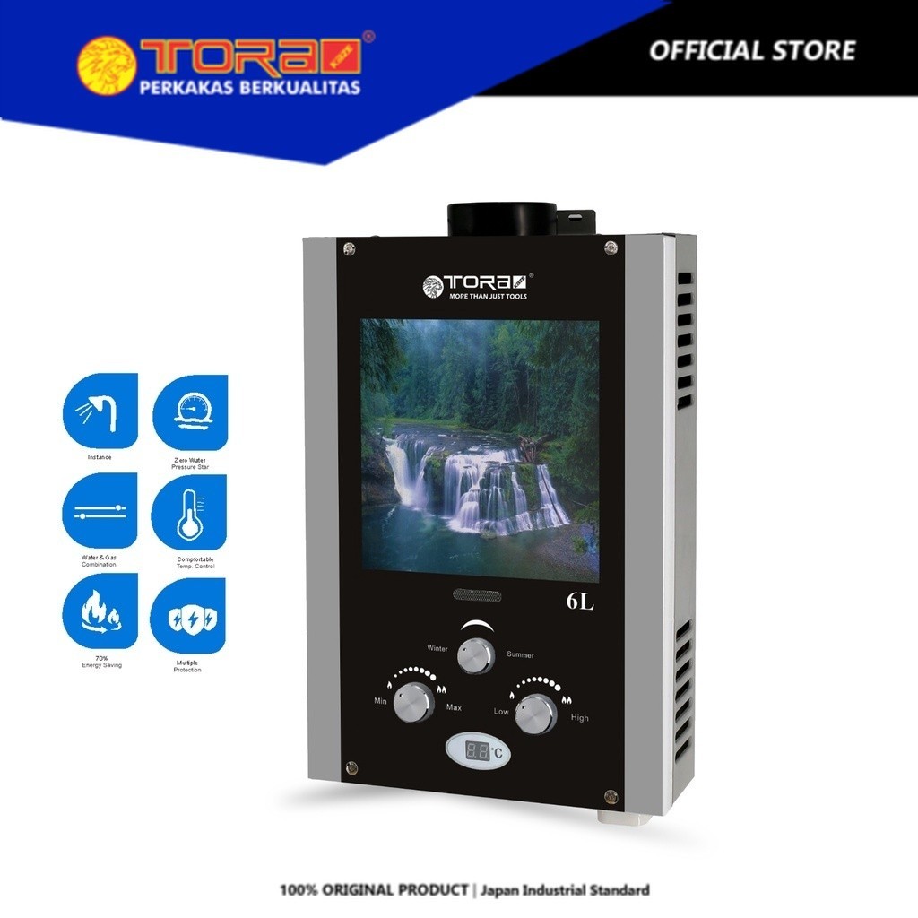 TORA Pemanas Air Digital Glass 6 Liter LPG - Gas Water Heater GWH6D