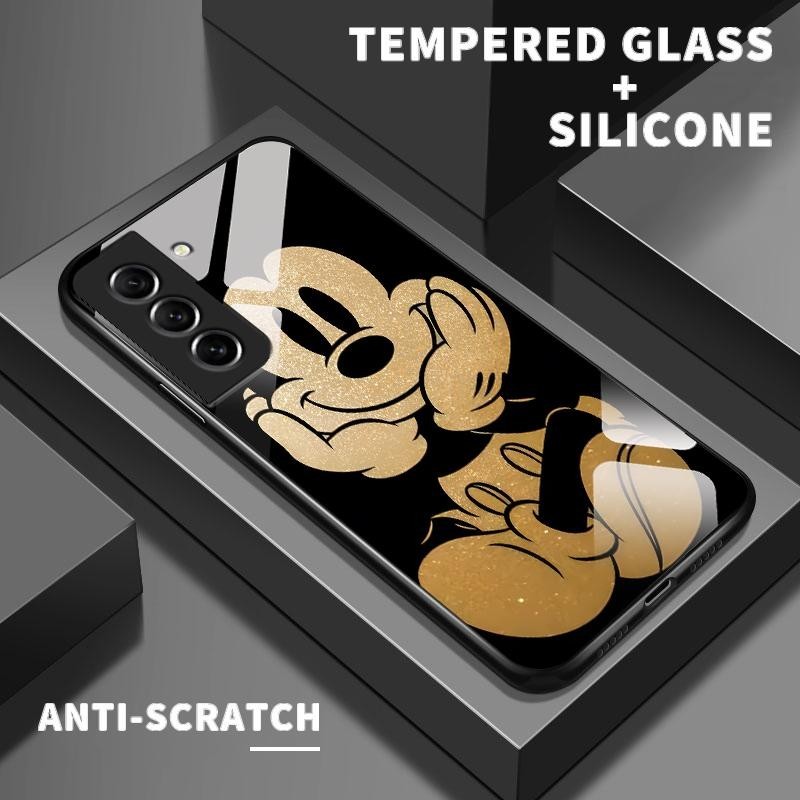 Casing For Samsung S21 FE 5G S21 5G S21 Plus S21 Ultra Case Glass Kaca Slikon Back Cute Mickey Softc