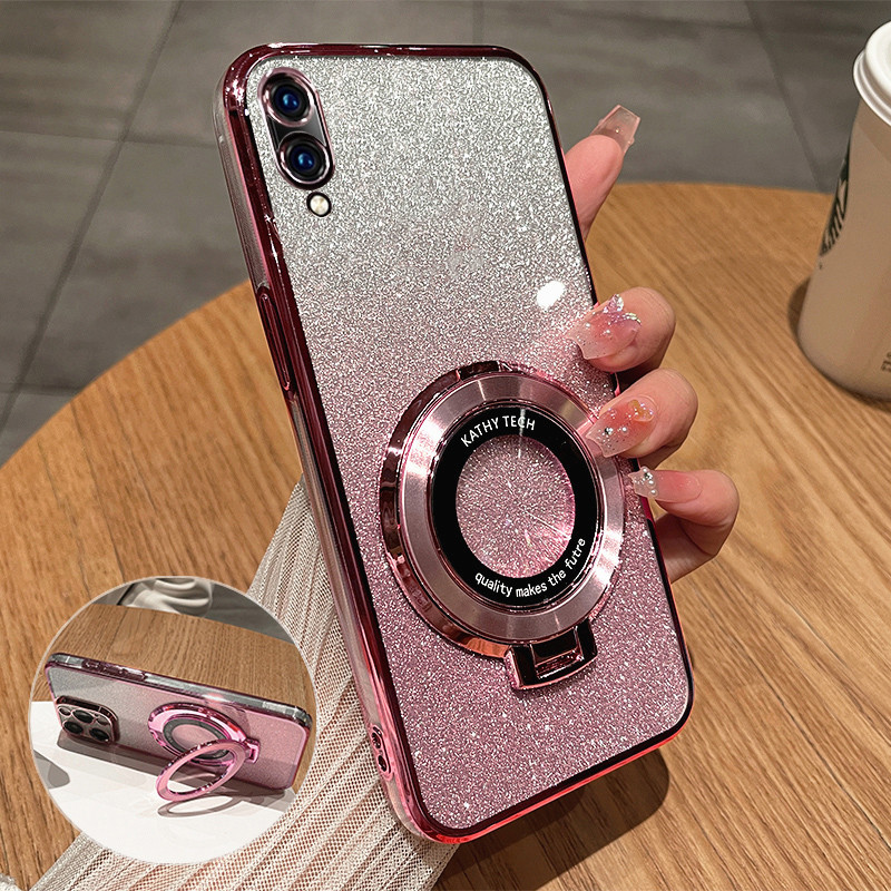 Casing HP Samsung Galaxy A02 M02 Back cover Luxury Shiny Gradient Plating Glitter MagSafe Ring Stand