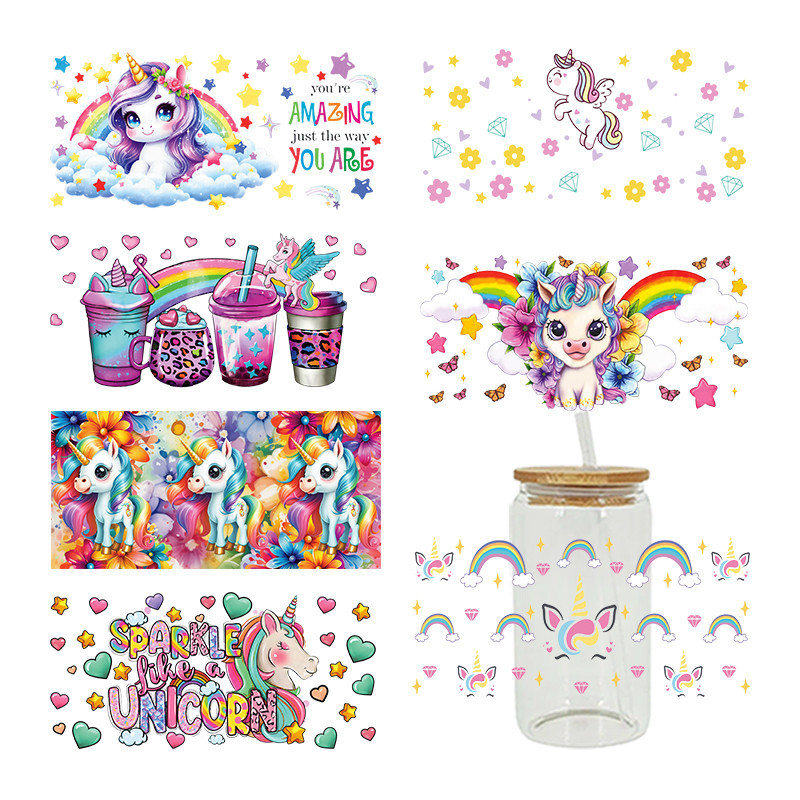 

3D UV DTF Transfers Stickers 16oz Cup Wraps Cartoon Unicorn Printed For DIY Glass Ceramic Metal Leather Etc. D11789