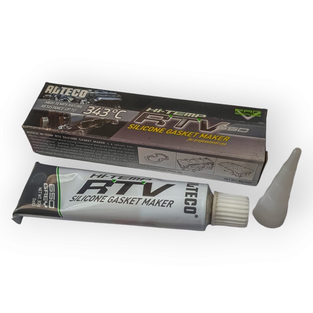 

LEM RTV 650 SILICONE HI-TEMP 30GR 30GRAM 30 GR GRAM 343 CELCIUS GREY GASKET PERPAK PAKING MESIN MAKER TAHAN PANAS ORI ORIGINAL ALTECO ASLI