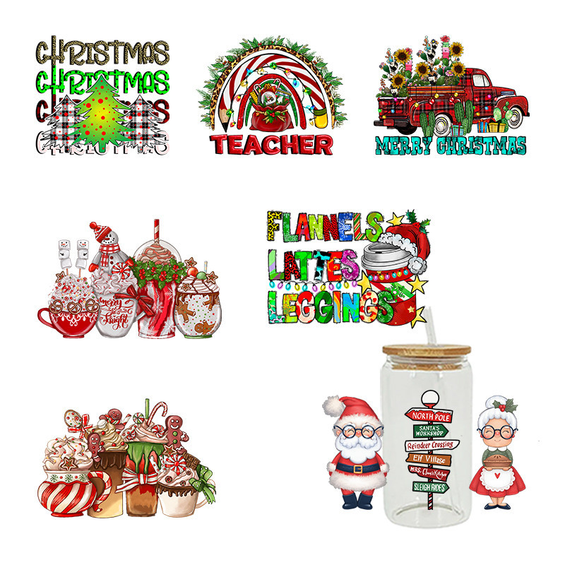 

Merry Christmas Flannels Lattes Leggings Prints Sticker For The 16oz Libbey Glasses Wraps Bottles Cup Can DIY Waterproof D3723