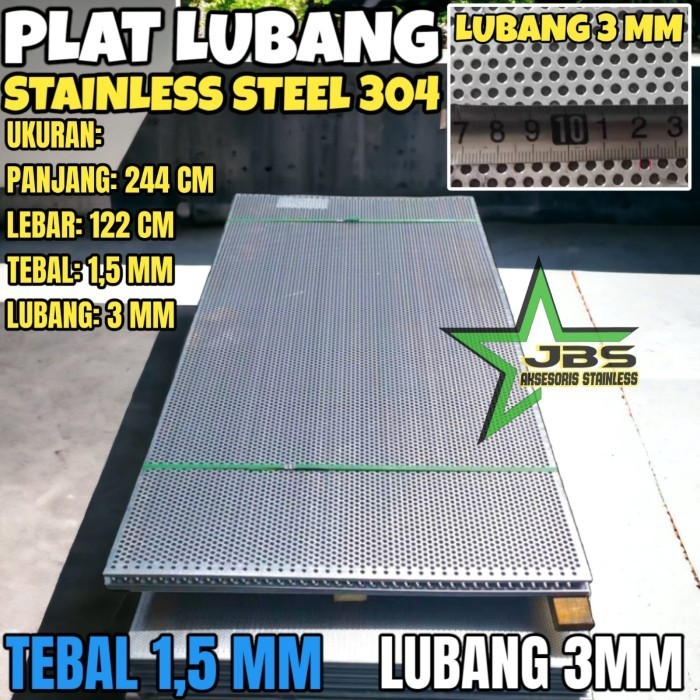 PLAT LUBANG 304 - 122CMX244CM - (1.5 MM) - LUBANG 3MM STAINLESS 304- PLAT PERFORATED PREMIUM