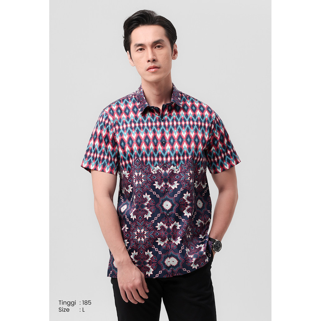 MANZONE - Kemeja Batik Lengan Pendek Modern Fit Tamasurya-  Maroon
