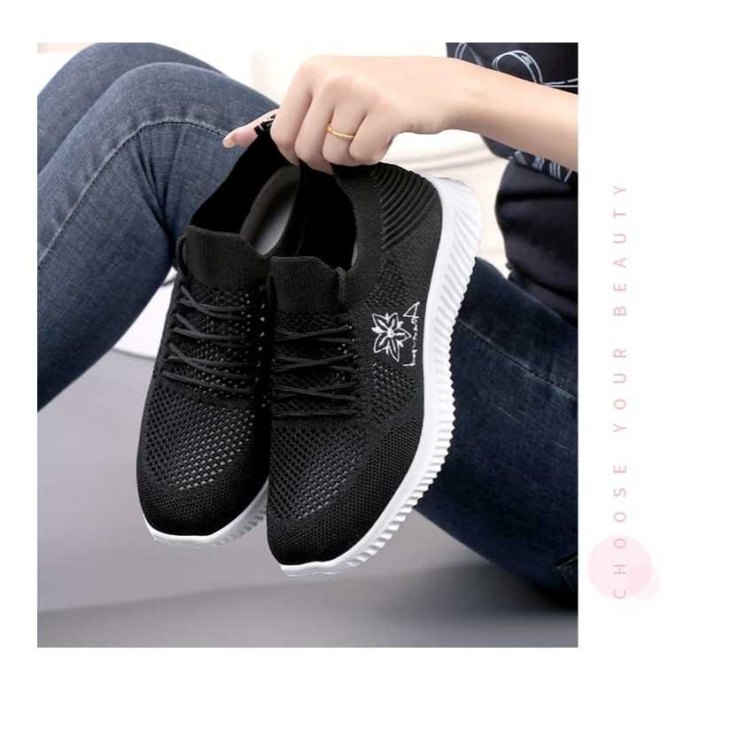 ☀ Sunly ☀ SEP103 (Tanpa Kotak) Sepatu Sneakers Wanita Size 36-40 Warna Simple Polos Ringan Garis Kor