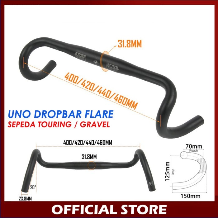 UNO FL12 Dropbar Flare Stang Sepeda Gravel Touring Roadbike Alloy GPT