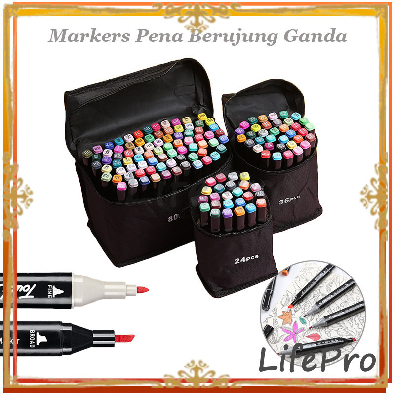 

24/48/80 Warna Sketsa Spidol Umum General Marker Set Animation Markers / Twin Market Set Spidol Pena Berujung Ganda