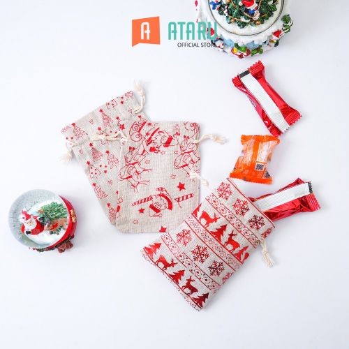 

Ataru Set 3 Pcs Kantung Serut Kanvas Christmas Canvas Drawstring Pouch Kantong Organizer Kecil Tempat Uang Koin Pouch Money Small