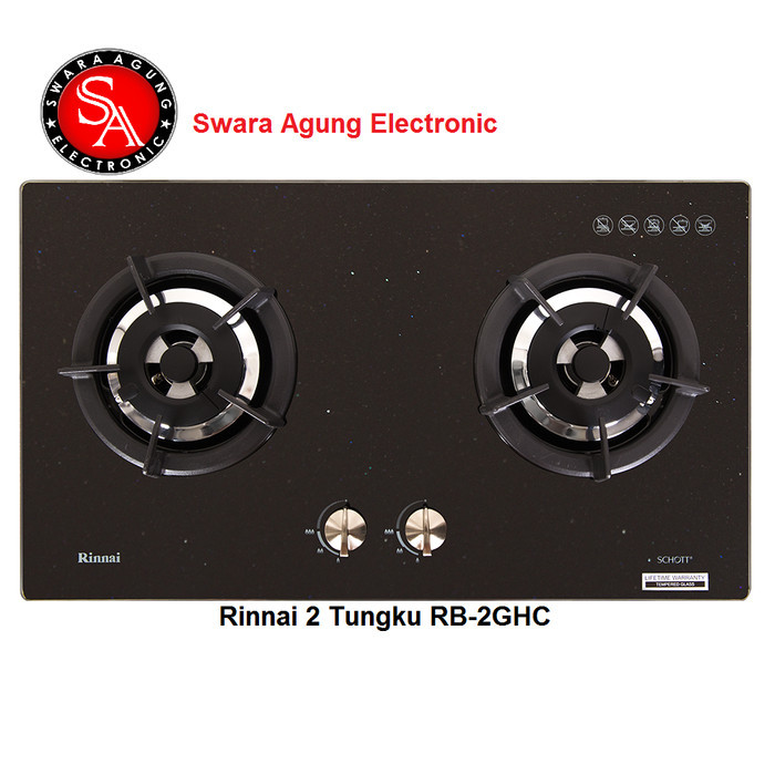 Kompor Gas Tanam Rinnai Type:RB-2GHC Mirror Black (Khusus Medan)