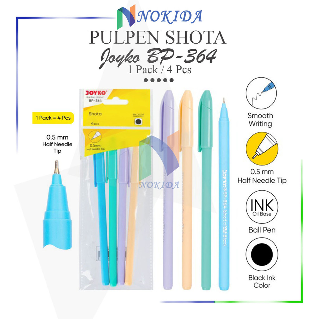 

Nokida Ballpoint Joyko BP-364 [1 Pack] / Pulpen Bolpen Polpen Bulpen Ballpoint Pena 4 Pcs / Alat Tulis Sekolah