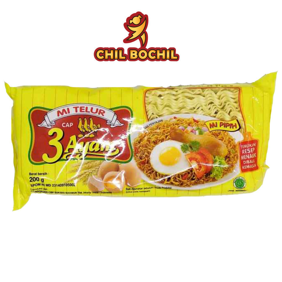 

MIE TELUR CAP 3 AYAM 200GR - MIE TELOR 3 AYAM - CHIL BOCHIL