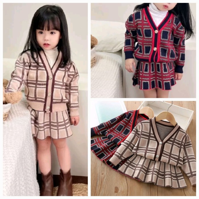 setelan anak anak cardigan rok mini skirt baju perempuan rajut knit