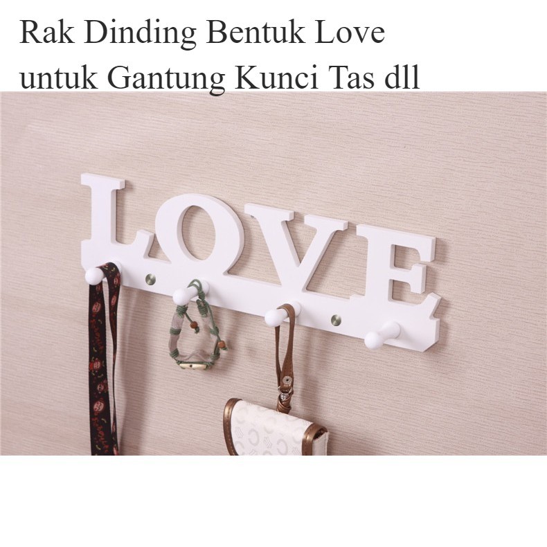 Kinbar Rak Dinding Love Untuk Gantung Kunci Tas dll Pajangan kayu Bentuk Love kode 520