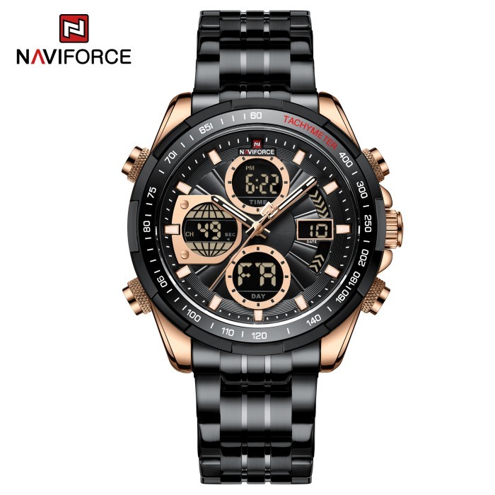 Jam Tangan Pria Naviforce NF-9197M Dual Time Strap Stainless Steel