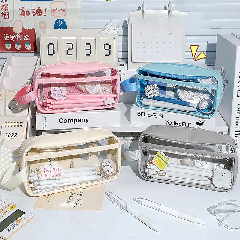 

Transparent Large Capacity Pencil Bag INS Style School Case Stationery Holder Waterproof Portable Pen Case Pencil Storage Bag